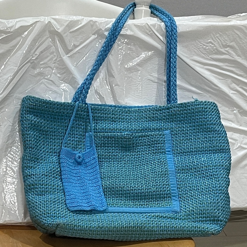 IKEA Turquoise Woven Tote Bag